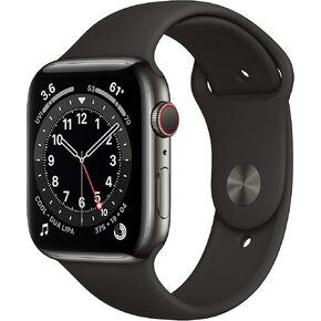 Apple Watch Series 6 (GPS + Cellular, 44mm) - Graphite Stainless Steel Case with Black Sport Band (Renewed) in Saudi Arabia