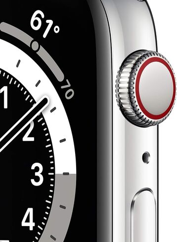 Apple Watch Series 6 (GPS + Cellular, 44mm) - Silver Stainless Steel Case with White Sport Band (Renewed) in Saudi Arabia