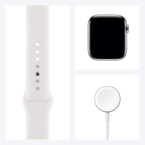 Apple Watch Series 6 (GPS + Cellular, 44mm) - Silver Stainless Steel Case with White Sport Band (Renewed) in Saudi Arabia
