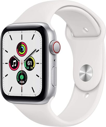 Apple Watch SE (GPS + Cellular, 44mm) - Silver Aluminum Case with White Sport Band (Renewed) in Saudi Arabia