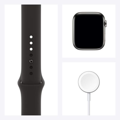 Apple Watch Series 6 (GPS + Cellular, 44mm) - Graphite Stainless Steel Case with Black Sport Band (Renewed) in Saudi Arabia