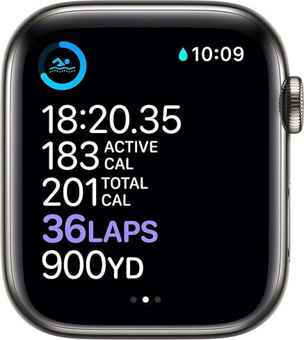 Apple Watch Series 6 (GPS + Cellular, 44mm) - Graphite Stainless Steel Case with Black Sport Band (Renewed) in Saudi Arabia