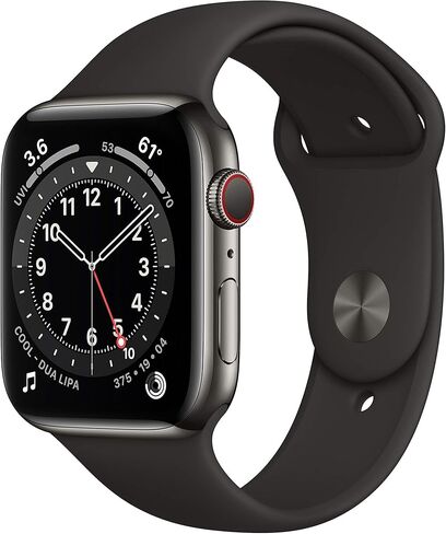 Apple Watch Series 6 (GPS + Cellular, 44mm) - Graphite Stainless Steel Case with Black Sport Band (Renewed) in Saudi Arabia