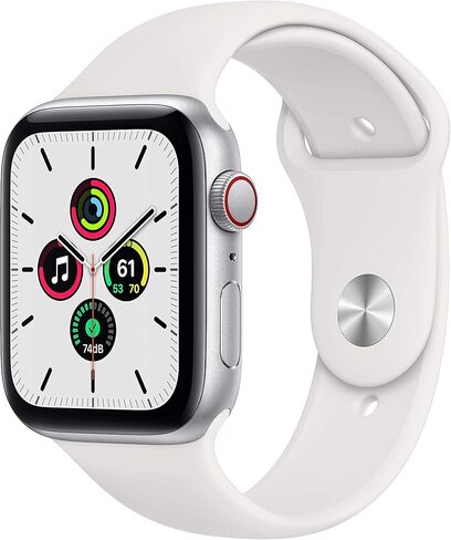 Apple Watch SE (GPS + Cellular, 44mm) - Silver Aluminum Case with White Sport Band (Renewed) in Saudi Arabia