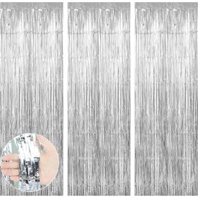 Fringe Backdrop, Black Foil Fringe Backdrop Curtain, Black Streamers Backdrop, 3 Pack 3.3ft x 6.6 ft Tinsel Backdrop Curtains for Birthday Party Decorations, Halloween Decor, Wedding, Christmas