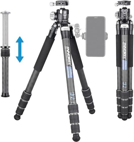 Carbon Fiber Tripod-INNOREL CT75C Professional Compact Portable Travel Tripod Heavy Duty Camera Stand for Digital DSLR Video Camcorder Load 44.1lb/20kg Tube 1.1in/29.0mm with Adjustable Center Column in Saudi Arabia