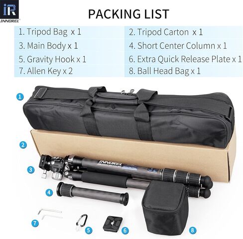 Carbon Fiber Tripod-INNOREL CT75C Professional Compact Portable Travel Tripod Heavy Duty Camera Stand for Digital DSLR Video Camcorder Load 44.1lb/20kg Tube 1.1in/29.0mm with Adjustable Center Column in Saudi Arabia