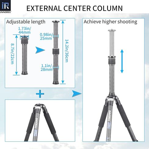 حامل ثلاثي من ألياف الكربون-INNOREL CT85C حامل ثلاثي احترافي محمول لكاميرا DSLR حامل عالي التحمل مع أنبوب 32 مم/1.26 بوصة مركز جاذبية منخفضة 360 درجة رأس كروي بانورامي أقصى تحميل 55 رطل/25 كجم عمود مركزي قصير in Kuwait