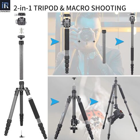 10 Layers Carbon Fiber Travel Tripod Monopod-INNOREL RT55C with 36mm Panoramic Ball Head 360 Degree and Carrying Case Professional Lightweight Compact Tripods for Digital Camera Camcorder DSLR in Saudi Arabia