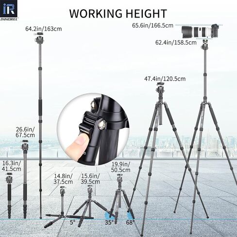 10 Layers Carbon Fiber Travel Tripod Monopod-INNOREL RT55C with 36mm Panoramic Ball Head 360 Degree and Carrying Case Professional Lightweight Compact Tripods for Digital Camera Camcorder DSLR in Saudi Arabia