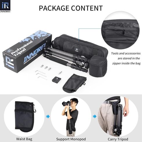 10 Layers Carbon Fiber Travel Tripod Monopod-INNOREL RT55C with 36mm Panoramic Ball Head 360 Degree and Carrying Case Professional Lightweight Compact Tripods for Digital Camera Camcorder DSLR in Saudi Arabia