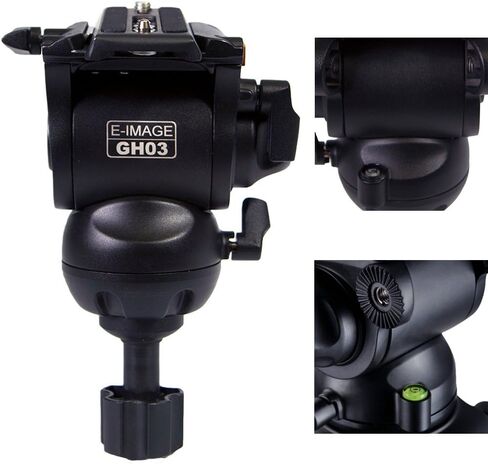 E-Image 2 Stage Aluminum Video Tripod w/GH03 Fluid Pan/Tilt Video Head, Maximum Height: 66.5″, 75mm Bowl, Variable Tilt/Drag, 11lb Capacity (EG03A2) - Black in Saudi Arabia