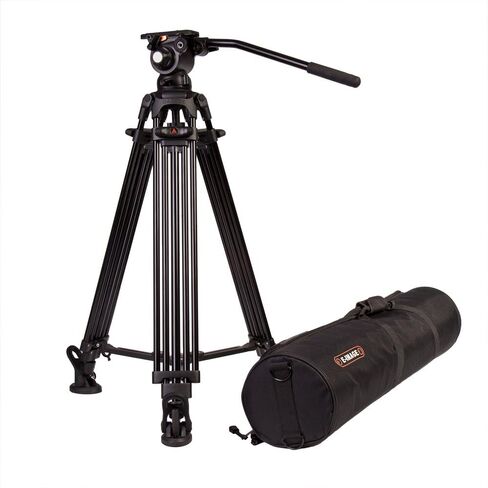 E-Image 2 Stage Aluminum Video Tripod w/GH03 Fluid Pan/Tilt Video Head, Maximum Height: 66.5″, 75mm Bowl, Variable Tilt/Drag, 11lb Capacity (EG03A2) - Black in Saudi Arabia
