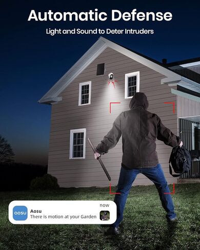 AOSU Security Cameras Wireless Outdoor, 2K HD Home Security System with 166° Ultra-Wide View, 365-Day Battery Life, Night Vision, IP67, No Monthly Fee, Work with Alexa, Google Assistant in Kuwait