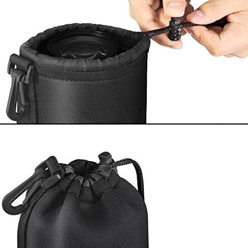 Medium Size Waterproof Drawstring Lens Pouch Black Neoprene DSLR Camera Lens Bag Compatible with Sony Olympus Panasonic in Saudi Arabia