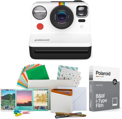 Polaroid Now 2nd Generation I-Type Instant Film Camera (Black & White), Shoot and Print Bundle with Magnetic/Hanging Photo Frames and Black & White Film Instant Film (8 Exposures) (3 Items) in Kuwait