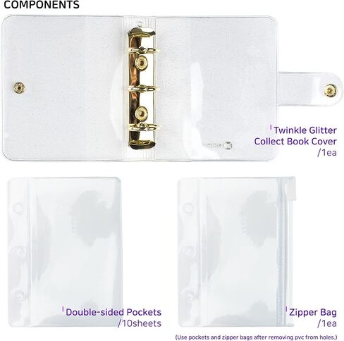 twinkle glitter mini photocard ring binder album/Compatible with 2x3 Photos of Fujifilm Instax Mini Cameras, Collecting Kpop Photo Cards and Name Cards (binder+10sheets+zipper bag)/Pack of 2 in Kuwait