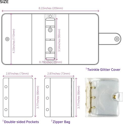 twinkle glitter mini photocard ring binder album/Compatible with 2x3 Photos of Fujifilm Instax Mini Cameras, Collecting Kpop Photo Cards and Name Cards (binder+10sheets+zipper bag)/Pack of 2 in Kuwait