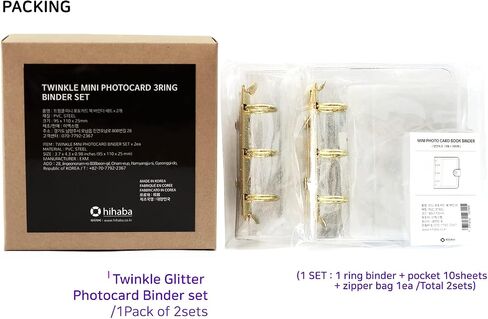 twinkle glitter mini photocard ring binder album/Compatible with 2x3 Photos of Fujifilm Instax Mini Cameras, Collecting Kpop Photo Cards and Name Cards (binder+10sheets+zipper bag)/Pack of 2 in Kuwait