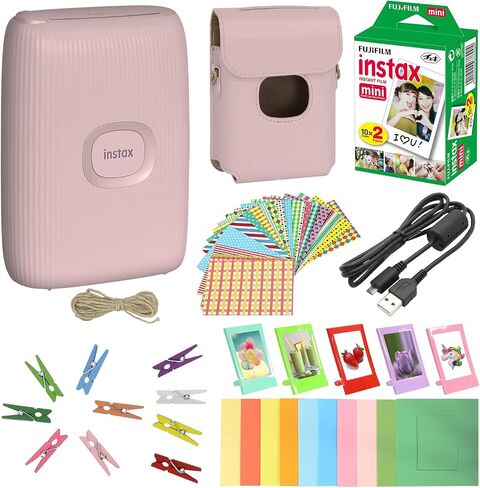 Fujifilm Instax Mini Link 2 Smartphone Printer Clay White + Fuji Instax Film Value Pack 20 Sheets Accessories Bundle with Case + 5 Plastic Desk Frames + 10 Paper Frames Plus 60 Sticker Frames in Saudi Arabia