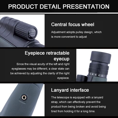 10-30×50 Monocular Telescope, Zoom HD Large Aperture Monocular Telescope Adult Portable Monocular Telescope with Phone Holder Tripod for Bird Watching Camping Trip in Kuwait