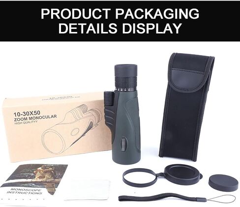 10-30×50 Monocular Telescope, Zoom HD Large Aperture Monocular Telescope Adult Portable Monocular Telescope with Phone Holder Tripod for Bird Watching Camping Trip in Kuwait