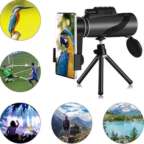 40X60 Monocular Telescope with Smartphone Holder and Stand, High-Power Prism Hand Telescope, BAK4 Prism/Waterproof/HD Lightweight Monocular for Bird-Watching Hunting in Kuwait