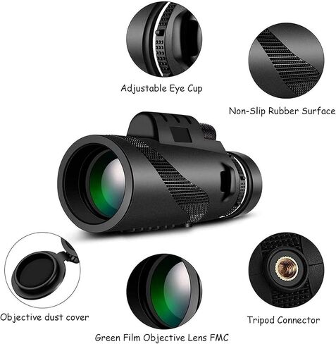 40X60 Monocular Telescope with Smartphone Holder and Stand, High-Power Prism Hand Telescope, BAK4 Prism/Waterproof/HD Lightweight Monocular for Bird-Watching Hunting in Kuwait