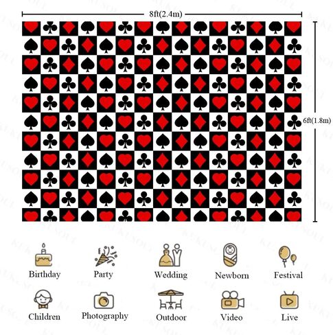 5x3ft Casino Backdrops Banner Playing Cards Photography Background for Family Party Kids Party Decor Banner Photo Booth Studio Props KUBZT309 in Saudi Arabia