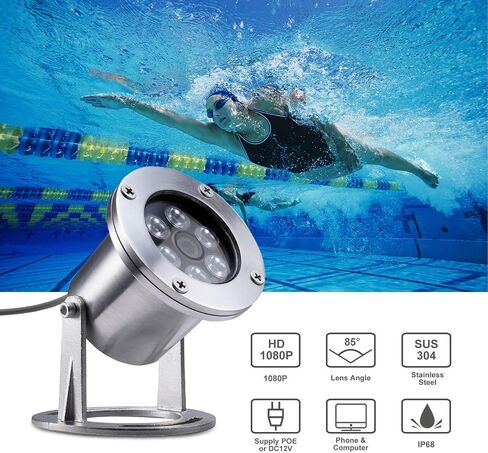 Underwater Cameras 304 Stainless Steel IP68 5MP 2592×1944 POE IP Camera 32Ft Cable Koi Pond Camera in Kuwait