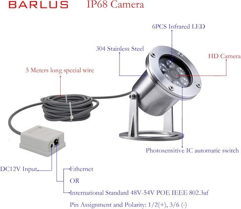 Underwater Cameras 304 Stainless Steel IP68 5MP 2592×1944 POE IP Camera 32Ft Cable Koi Pond Camera in Kuwait