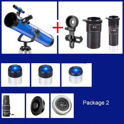 تلسكوب فلكي محمول للمبتدئين للأطفال والكبار مع حامل ثلاثي قابل للتعديل، دعامة معدنية بالكامل، قطر كبير 114 مم، تلسكوب فلكي للسفر (اللون: العبوة 6) in Kuwait