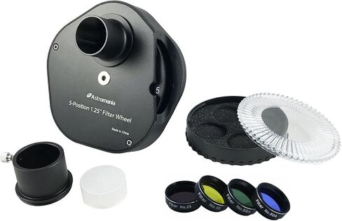 Astromania Telescope Filter Wheel 1.25inch 5-Position with LRGB Filters Set | For Planet Moon Nebula Observation, Telescope Accessories with T-Adapter & Eyepiece Adapter, Fit 1.25 inch Eyepiece Barlow in Saudi Arabia
