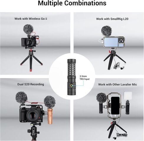 SMALLRIG S20 Video Microphone with Shock Mount, Deadcat, Dual Channel Camera Microphone for Canon & DSLR Cameras and Camcorders, Mini Shotgun Mic for iPhone and Smartphones - 3468 in Kuwait