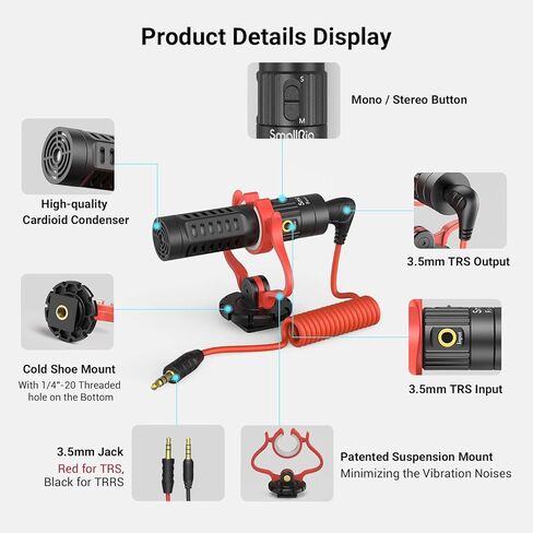 SMALLRIG S20 Video Microphone with Shock Mount, Deadcat, Dual Channel Camera Microphone for Canon & DSLR Cameras and Camcorders, Mini Shotgun Mic for iPhone and Smartphones - 3468 in Kuwait