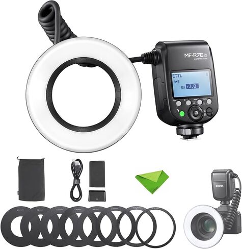 Godox MF-R76C TTL Macro Ring Flash 76Ws HSS 2.4G Wireless GN14 CCT 5900K 550 Full-Power Flashes, 0.1-1s Recycle Time Dual-Flash Tubes Speedlight for Canon Cameras for Animal, Plant Photography, etc in Saudi Arabia