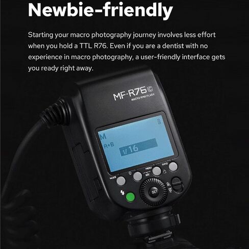 Godox MF-R76C TTL Macro Ring Flash 76Ws HSS 2.4G Wireless GN14 CCT 5900K 550 Full-Power Flashes, 0.1-1s Recycle Time Dual-Flash Tubes Speedlight for Canon Cameras for Animal, Plant Photography, etc in Saudi Arabia