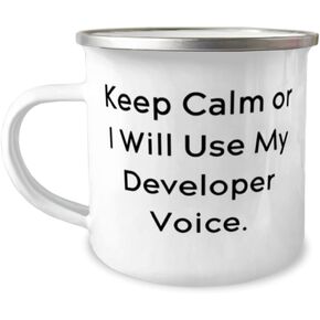 Fun Developer Gifts, Keep Calm or I Will Use My Developer Voice, Birthday 12oz Camper Mug For Developer from Friends, Unique gifts for developers, Oz camper mug gift set, Unique developer mug in Kuwait