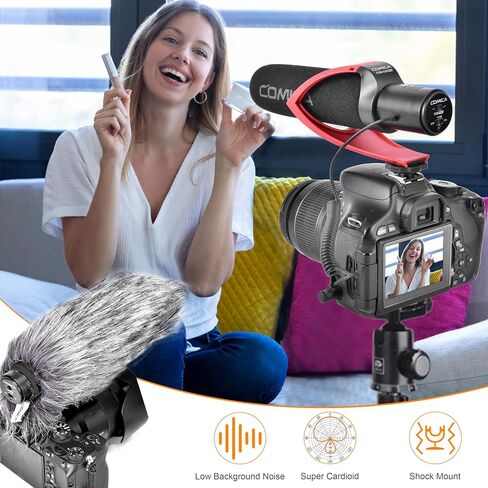 comica CVM-V30 PRO Camera Microphone Electric Super-Cardioid Directional Condenser Shotgun Video Microphone for Canon Nikon Sony Panasonic DSLR Camera with 3.5mm Jack (Black) in Kuwait