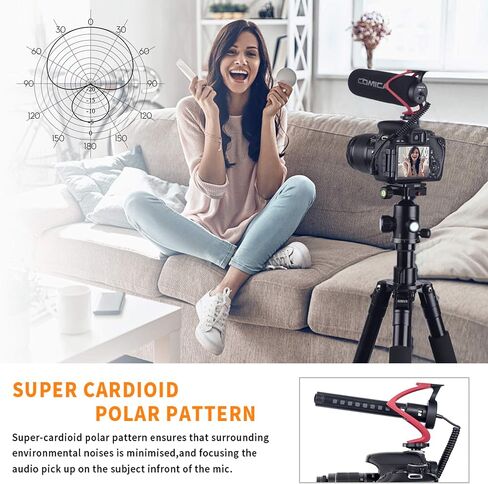 COMICA CVM-V30 LITE Video Microphone,Super-Cardioid Condenser On-Camera Shotgun Microphone for Canon Nikon Sony Panasonic DSLR Cameras,Mic for iPhone Android Smartphone with 3.5mm Jack(Red) in Kuwait