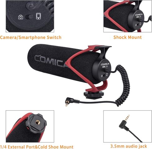COMICA CVM-V30 LITE Video Microphone,Super-Cardioid Condenser On-Camera Shotgun Microphone for Canon Nikon Sony Panasonic DSLR Cameras,Mic for iPhone Android Smartphone with 3.5mm Jack(Red) in Kuwait