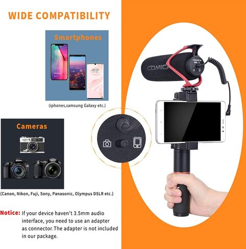 COMICA CVM-V30 LITE Video Microphone,Super-Cardioid Condenser On-Camera Shotgun Microphone for Canon Nikon Sony Panasonic DSLR Cameras,Mic for iPhone Android Smartphone with 3.5mm Jack(Red) in Kuwait
