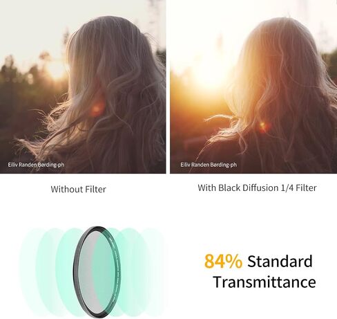 K&F Concept 37mm Black Diffusion 1/4 Filter Mist Cinematic Effect Filter with 28 Multi-Layer Coatings Waterproof/Scratch Resistant for Video/Vlog/Portrait Photography in Kuwait