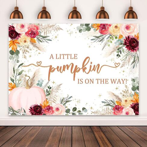Mocsicka Little pumpkin Baby Shower Backdrop Burgundy Pink Pumpkin Baby Shower Background Boho Autumn Baby Shower Party Decorations Banner Photo Studio Props (5x3ft) in Saudi Arabia