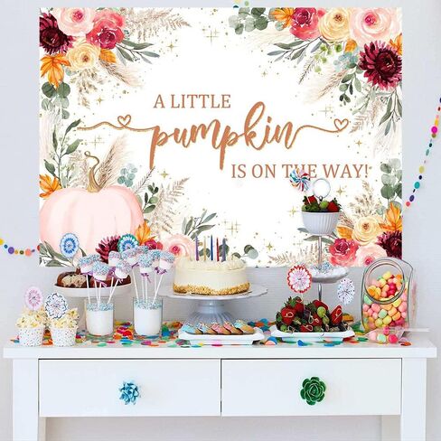 Mocsicka Little pumpkin Baby Shower Backdrop Burgundy Pink Pumpkin Baby Shower Background Boho Autumn Baby Shower Party Decorations Banner Photo Studio Props (5x3ft) in Saudi Arabia