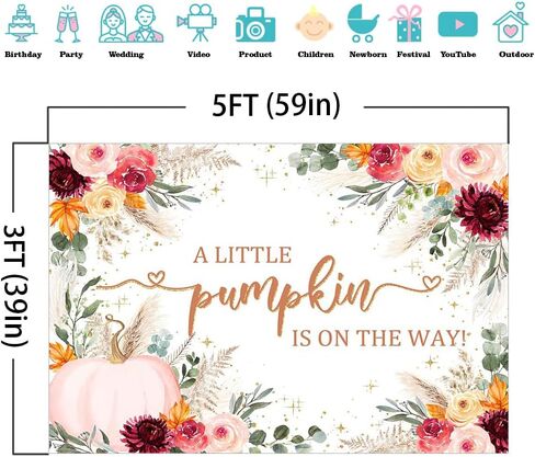 Mocsicka Little pumpkin Baby Shower Backdrop Burgundy Pink Pumpkin Baby Shower Background Boho Autumn Baby Shower Party Decorations Banner Photo Studio Props (5x3ft) in Saudi Arabia