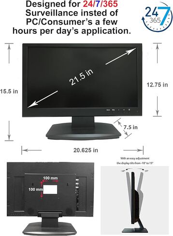 101AV 21.5" 5MP Super HD-TVI, AHD, CVI & CVBS 16:9 Professional Security Monitor, 1 HDMI & 2 BNC Inputs and Outputs, Work with Super HD 5MP Security Cameras Directly in Addition to DVR/NVR & PC in Kuwait