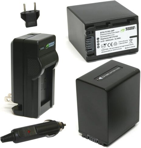 واسابي باور بطارية (قطعتان) وشاحن لسوني NP-FV100 وسوني DCR-SR15, SR21, SR68, SR88, SX15, SX21, SX44, SX45, SX63, SX65, SX83, SX85, FDR-AX100, HDR-CX105, CX115, CX13, CX13, 0، CX150، CX155 in Kuwait