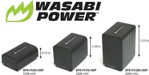واسابي باور بطارية (قطعتان) وشاحن لسوني NP-FV100 وسوني DCR-SR15, SR21, SR68, SR88, SX15, SX21, SX44, SX45, SX63, SX65, SX83, SX85, FDR-AX100, HDR-CX105, CX115, CX13, CX13, 0، CX150، CX155 in Kuwait