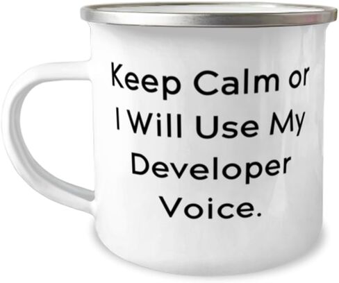 Fun Developer Gifts, Keep Calm or I Will Use My Developer Voice, Birthday 12oz Camper Mug For Developer from Friends, Unique gifts for developers, Oz camper mug gift set, Unique developer mug in Kuwait